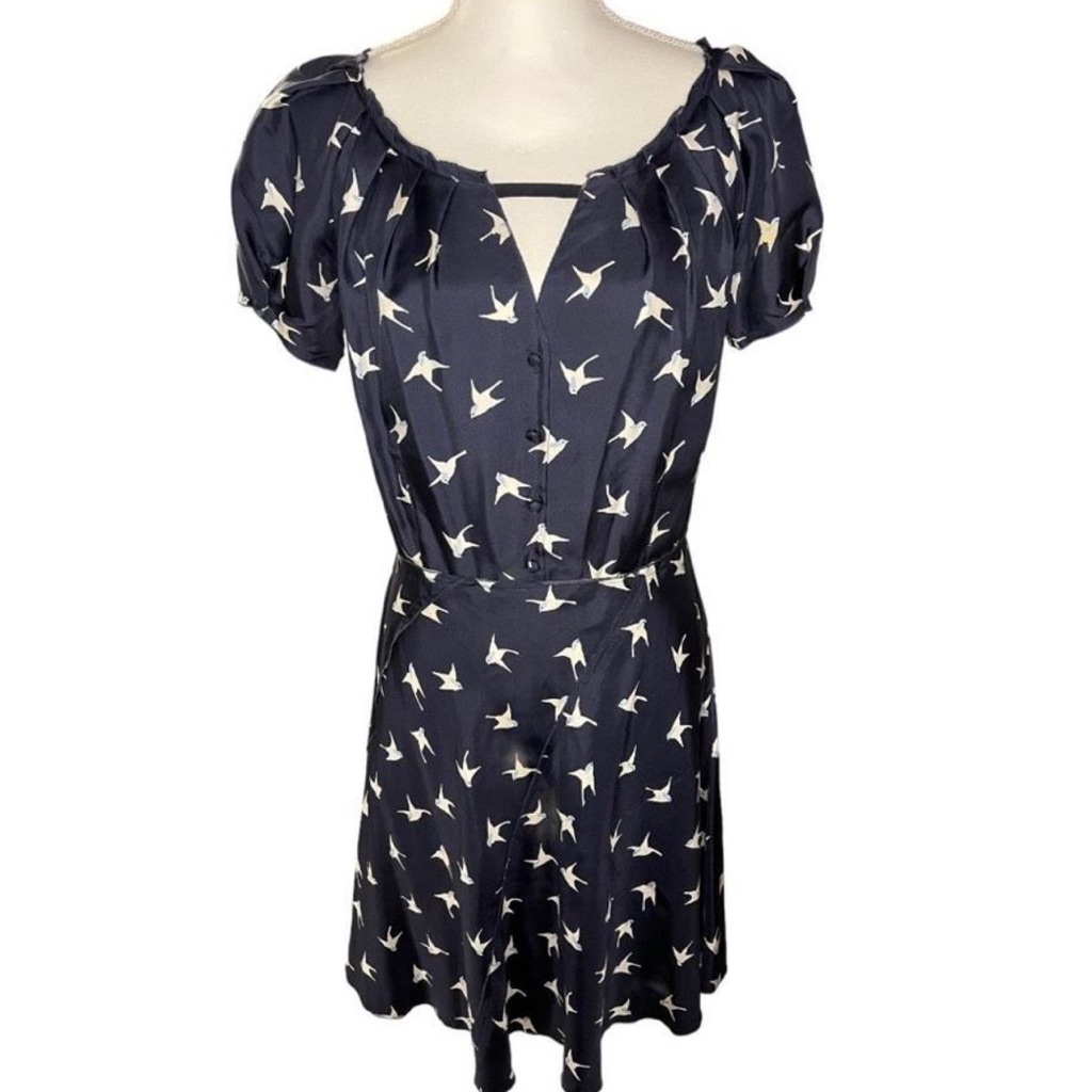 Nina Ricci Silk Dress Birds Swallows Paris
